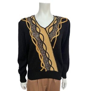 Vintage 90s Braemar Jeremy Scott Embellished Black Sweater Petites Medium